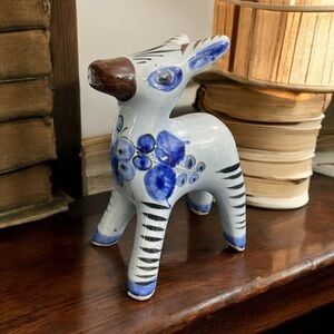 Tonala Mexican Pottery Folk Art Hand Painted Miniature Donkey Figurine 5.5”T